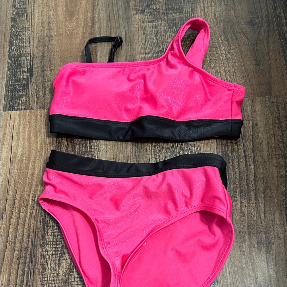 Justice Vibrant Pink and Black Bikini Set